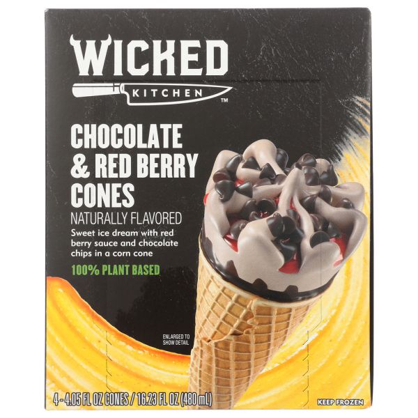 WICKED KITCHEN: 4 Chocolate & Red Berry Cones, 16.23 oz