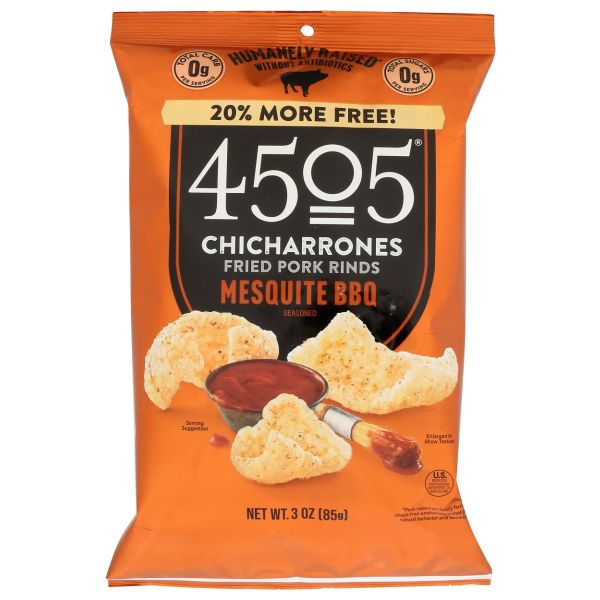 4505 MEATS: Mesquite BBQ Pork Rinds, 3 oz