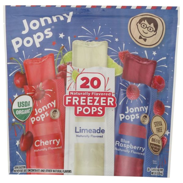 JONNYPOPS: Organic Freezer Pops Red, White & Blue 20pc, 28 fo
