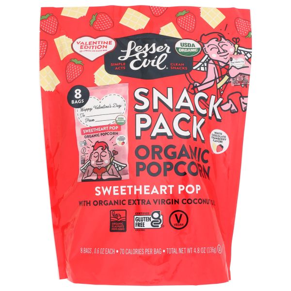 LESSER EVIL: Sweetheart Pop Organic Popcorn 8pk, 4.8 oz