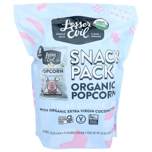 LESSER EVIL: Sugar Cookie Organic Popcorn 8pk, 4.8 oz