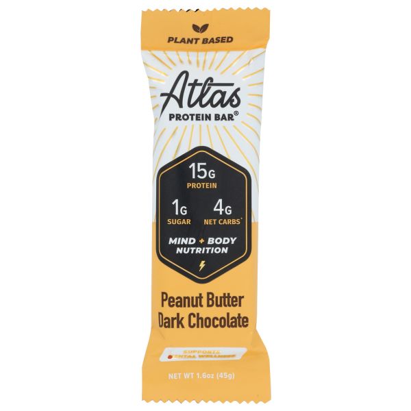 ATLAS PLANT BASED BAR: Peanut Butter Dark Chocolate Bar, 1.6 oz