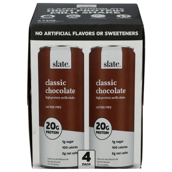 SLATE: Classic Chocolate High Protein Milk Shake 4 pack, 44 fo
