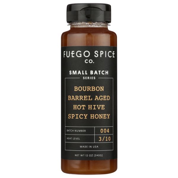 FUEGO SPICE CO: Bourbon Barrel Aged Hot Hive Spicy Honey, 12 fo