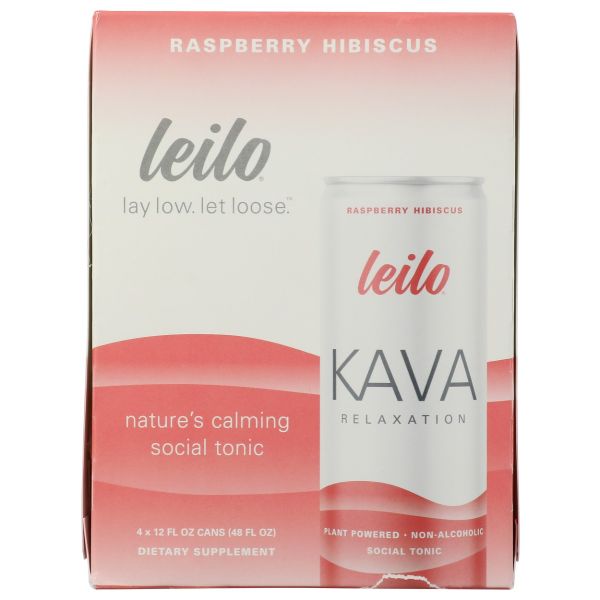 LEILO: Raspberry Hibiscus Kava Relaxation Drink 4pack, 48 fo