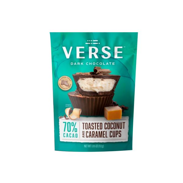 VERSE: 70 Percent Dark Chocolate Toasted Coconut Caramel Cups, 3.95 oz
