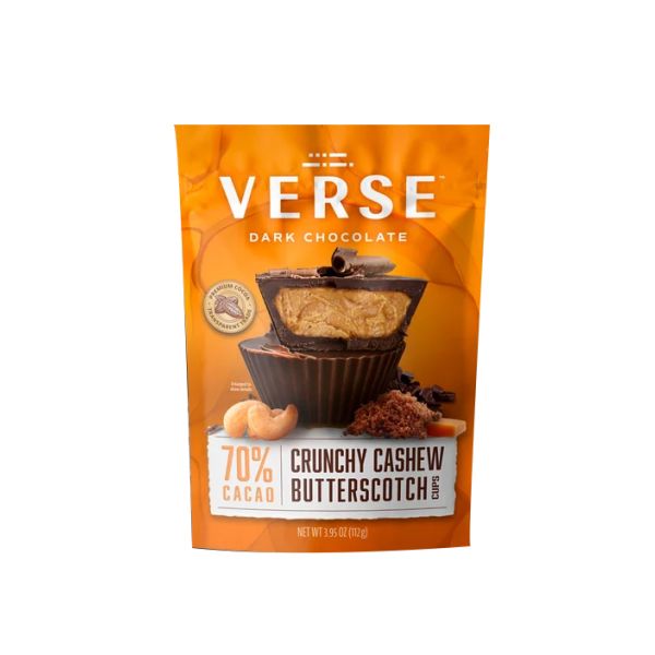 VERSE: 70 Percent Dark Chocolate Crunchy Cashew Butterscotch Cups, 3.95 oz