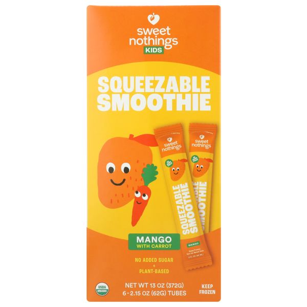 SWEET NOTHINGS: Mango Carrot Squeezable Smoothie 6 Tubes (2 Fluid Ounce Each), 12 oz