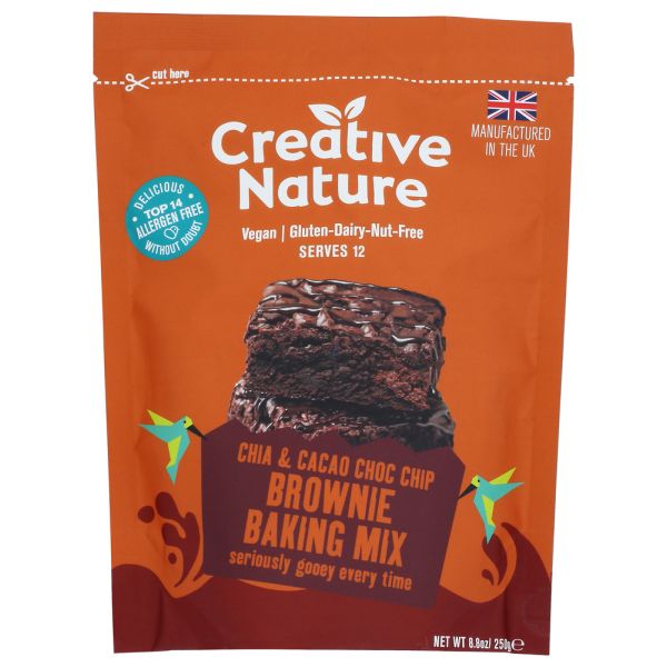 CREATIVE NATURE: Chia & Cacao Choc Chip Brownie Baking Mix, 8.8 oz 