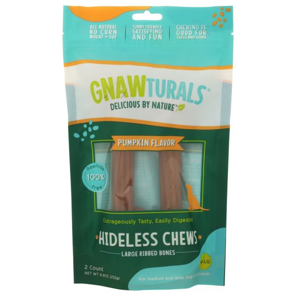 GNAWTURALS: Hideless Chews Pumpkin for Medium to Large Dogs, 8.9 oz