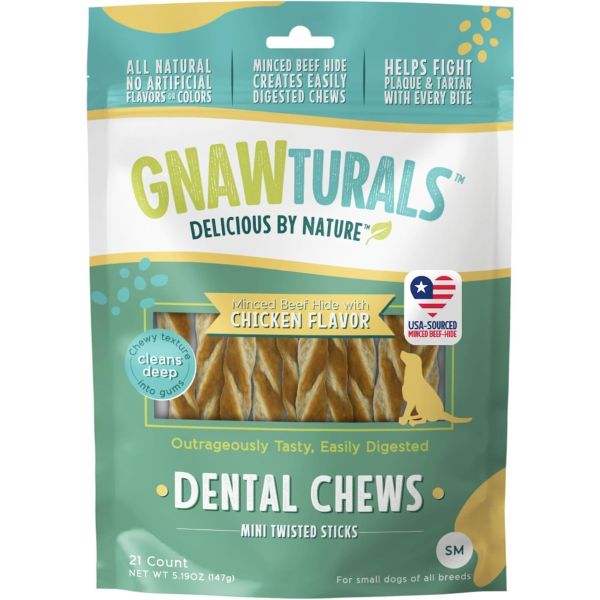 GNAWTURALS: Mini Twisted Dental Dog Chews Stick Chicken, 3.95 oz