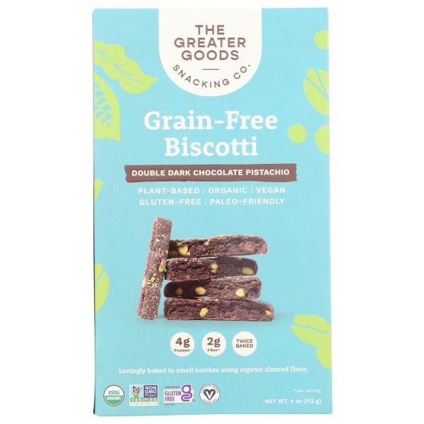THE GREATER GOODS SNACKIN: Biscotti Dark Chocolate Pistachio, 4 OZ