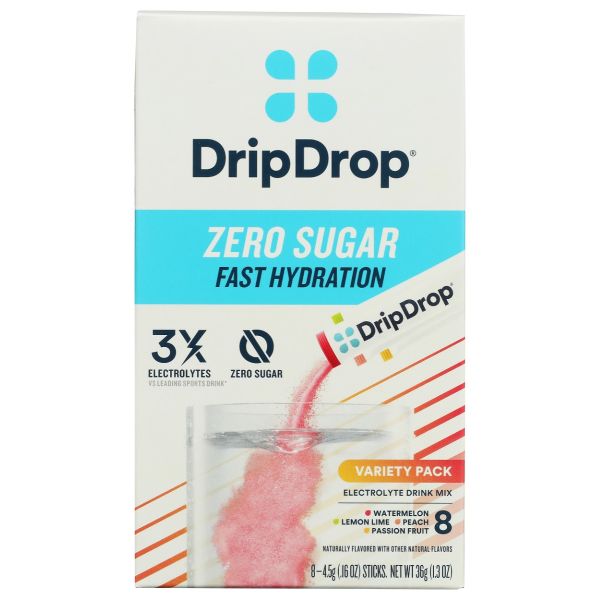 DRIP DROP: Zero Sugar Classic Variety Pack Electrolyte Drink Mix 8packet, 1.3 oz