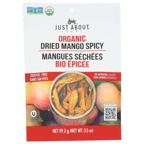 JUST ABOUT FOODS: Organic Dried Mango Spicy, 3.5 oz