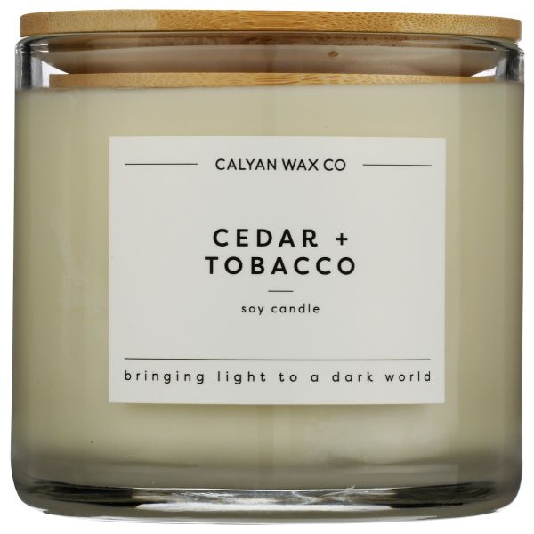 CALYAN WAX CO: Cedar And Tobacco Soy Candle 3 Wick Clear Glass Tumbler, 14.9 oz