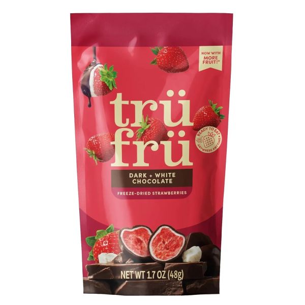 TRU FRU INDULGE ON THE GO: Freeze-Dried Strawberries in Dark & White Chocolate, 1.7 oz