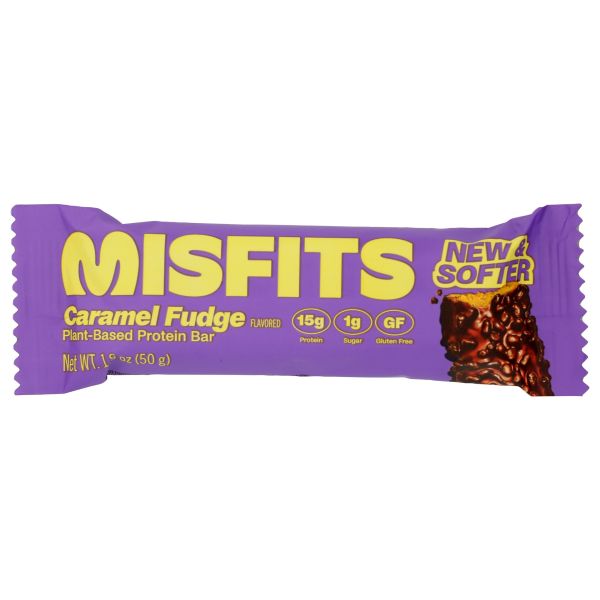 MISFITS: Caramel Fudge Plant Based Protein Bar, 1.8 oz