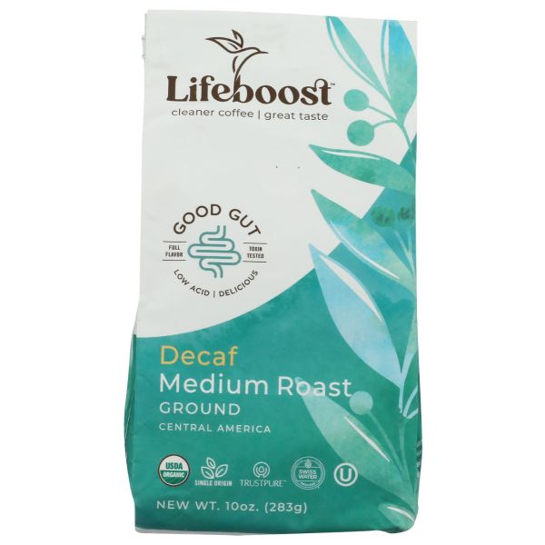 LIFEBOOST: Decaf Medium Roast Ground Coffee, 10 oz