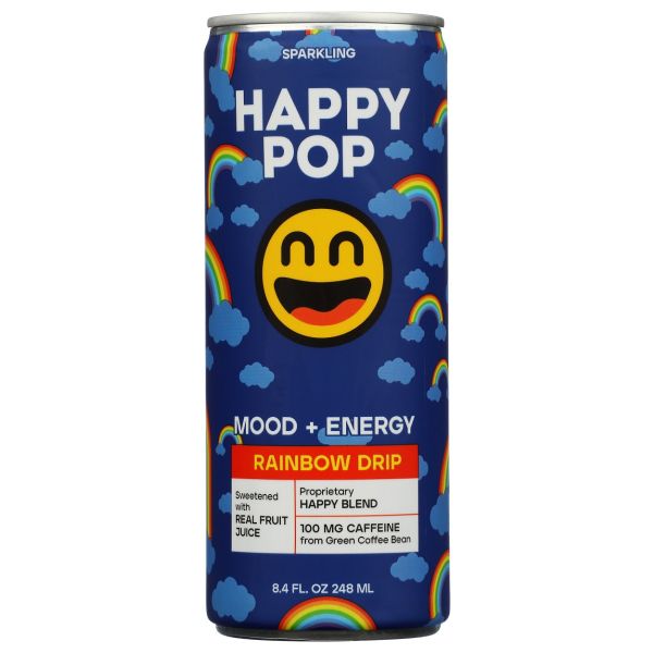 HAPPY POP: Mood Plus Energy Sparkling Rainbow Drip, 8.4 fo