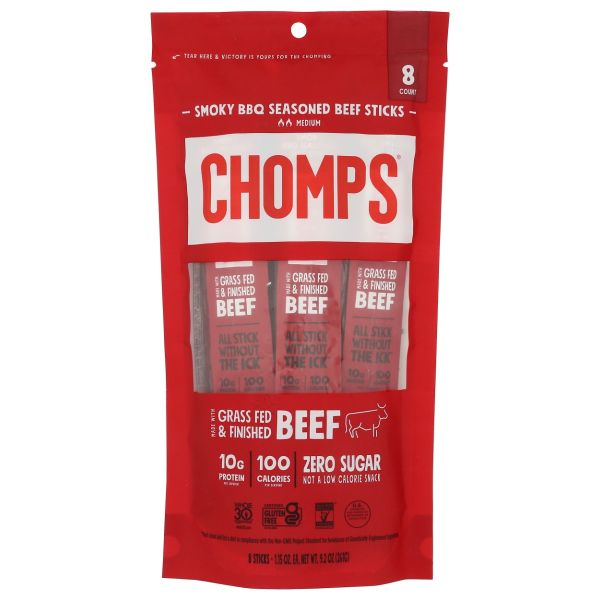 CHOMPS: Smoky Bbq Beef Sticks 8Pk, 9.2 oz
