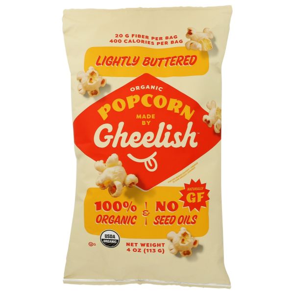 GHEELISH: Organic Lightly Buttered Popcorn, 4 oz