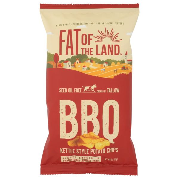 FAT OF THE LAND: BBQ Tallow-Cooked Kettle Style Potato Chips, 5 oz