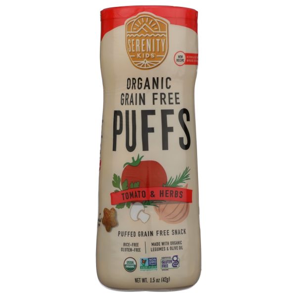 SERENITY KIDS: Organic Grain Free Tomato And Herbs Puffs, 1.5 oz