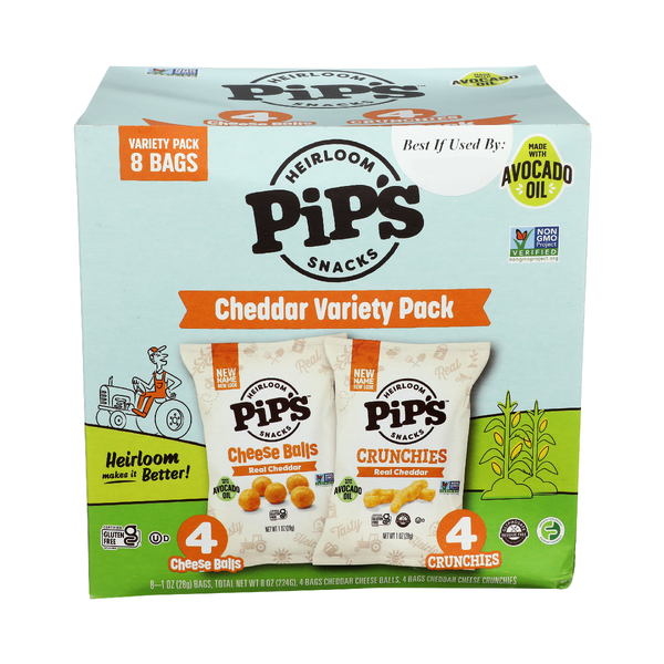 PIPS: Crunchies and Balls Cheddar Variety Pack 8pc, 8 oz