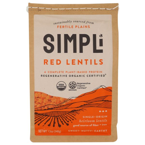 SIMPLI: Regenerative Organic Certified Red Lentils, 12 oz