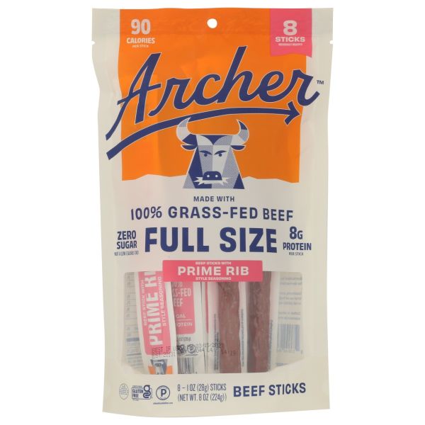 ARCHER: Prime Rib Beef Sticks 8pc, 8 oz