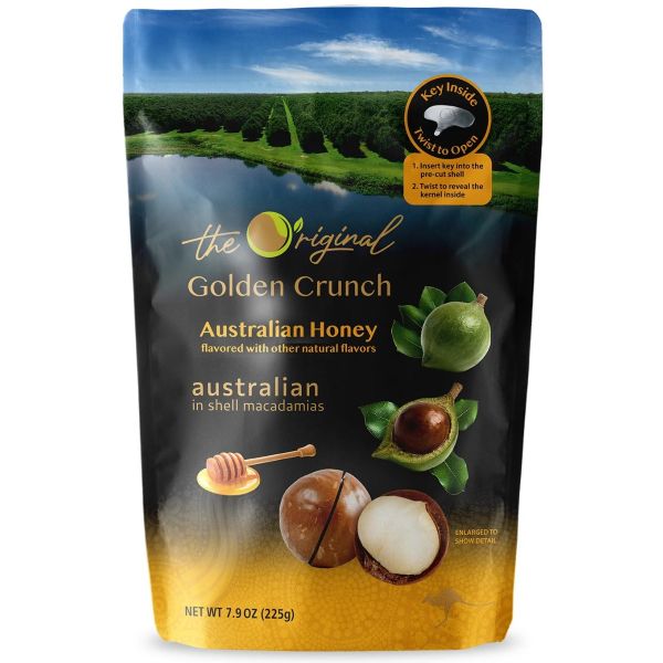 GOLDEN CRUNCH: Australian Honey Macadamias, 7.9 oz