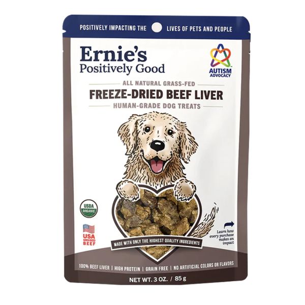 ERNIE ELS: Organic Grass Fed Freeze Dried Beef Liver Dog Treats, 3 oz