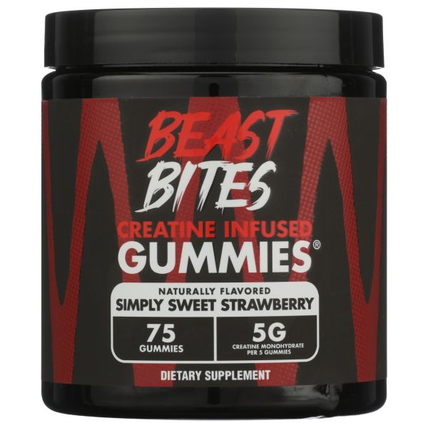BEAST BITES: Creatine Infused Gummies Simply Sweet Strawberry, 75 pc