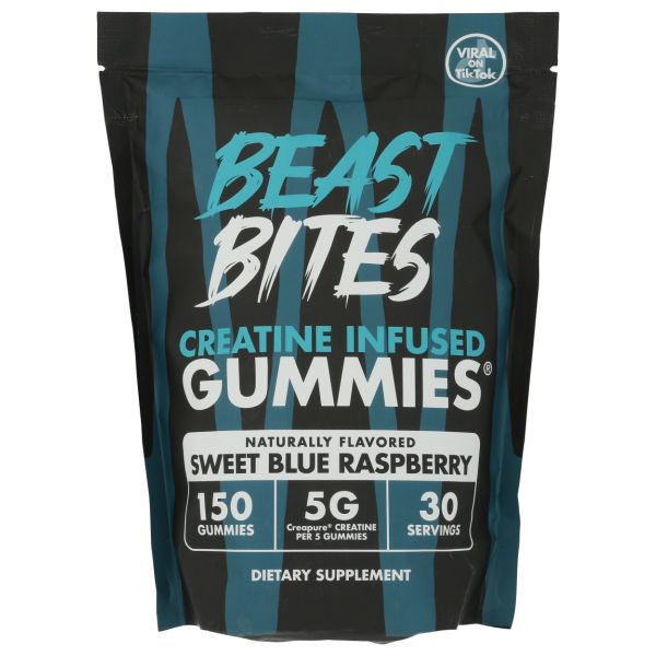 BEAST BITES: Creatine Infused Gummies Sweet Blue Raspberry, 150 pc