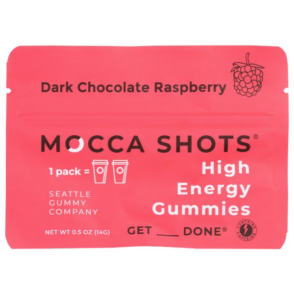 SEATTLE GUMMY COMPANY: Mocca Shots High Energy Gummies Dark Chocolate Raspberry 2Pk, 1 oz
