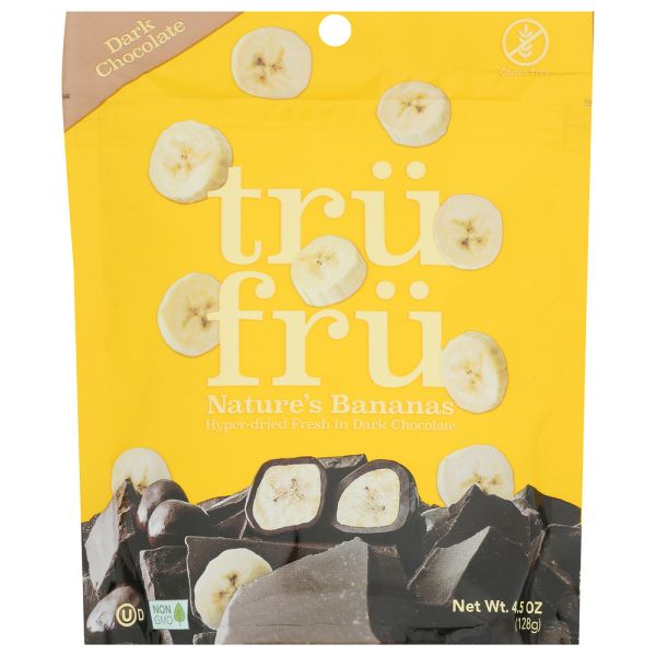 TRU FRU INDULGE ON THE GO: Real Bananas Freeze Dried and Immersed in Dark Chocolate, 4.5 oz