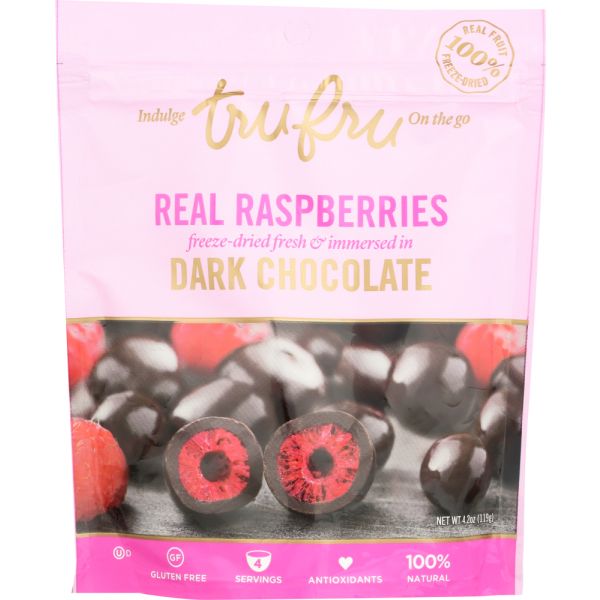 TRU FRU INDULGE ON THE GO: Real Raspberries Freeze-dried Dark Chocolate, 4.2 oz
