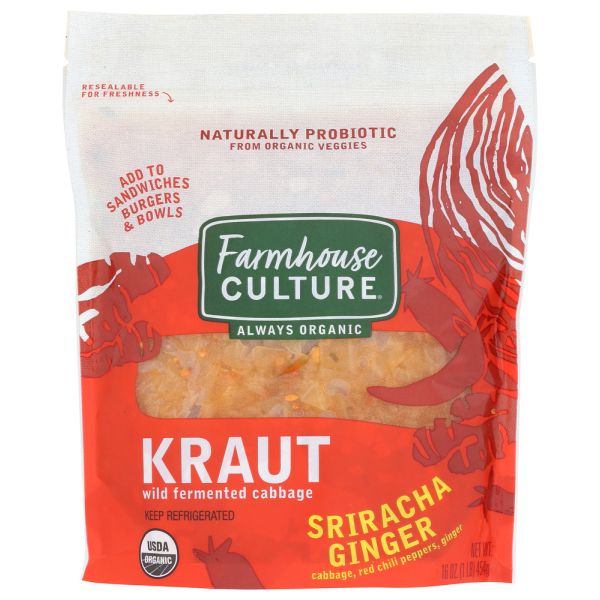 FARMHOUSE CULTURE: Crunchy Kraut Sriracha Ginger Kimchi, 16 oz