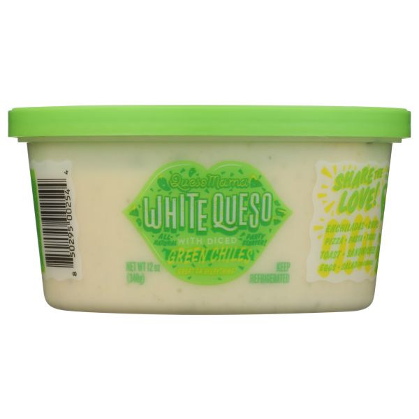 QUESO MAMA: White Queso with Diced Green Chiles, 12 oz