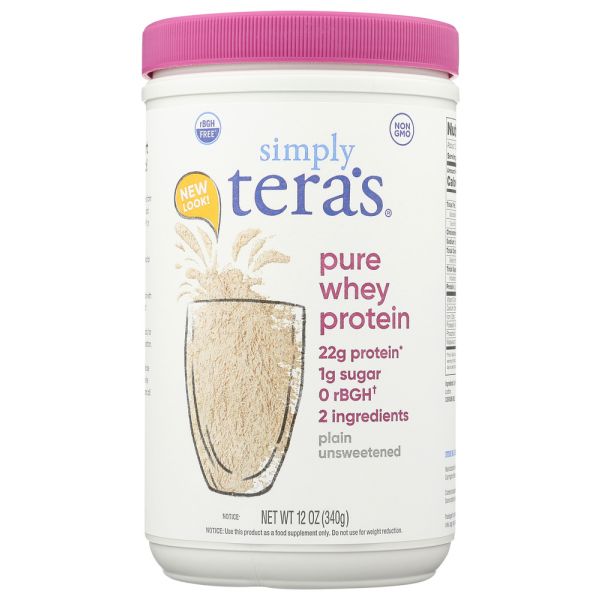 SIMPLY TERAS: Pure Whey Protein Plain Unsweetened, 12 oz