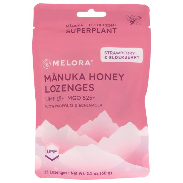 MELORA: Strawberry and Elderberry Manuka Honey Lozenges, 2.1 oz