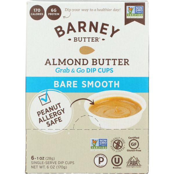 BARNEY BUTTER: Almond Butter Bare Smooth 6x1 oz Single Serve Dip Cups, 6 oz