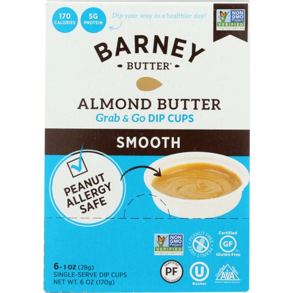 BARNEY BUTTER: Almond Butter Smooth 6x1 oz Single Serve Dip Cups, 6 oz