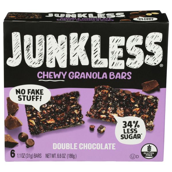 JUNKLESS: Double Chocolate Chewy Granola 6 Bars, 6.6 oz