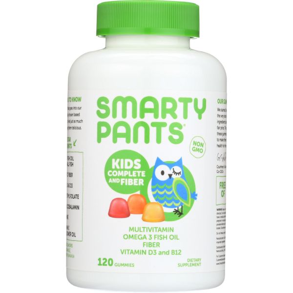 SmartyPants Kids Fiber Complete with No Sugar Added Multi + Omega 3 + Vitamin D, 120 Gummies