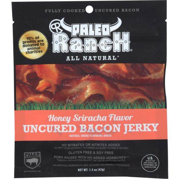 PALEO RANCH: Honey Sriracha Uncured Bacon Jerky, 1.5 oz