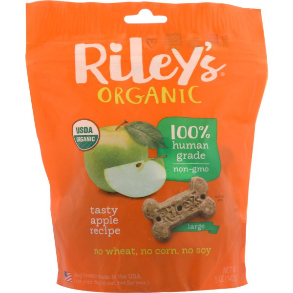 RILEYS ORGANICS: Apple Organic Dog Treat Large Bone, 5 oz