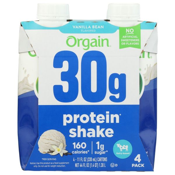 ORGAIN: Vanilla Bean 30g Milk Protein Shake 4pk, 44 fo