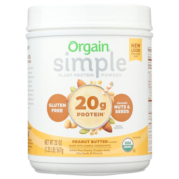 ORGAIN: Simple Organic Plant-Based Protein Powder Peanut Butter, 1.25 lb