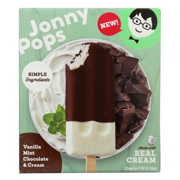 JONNYPOPS: Frozen Bar Vanilla Mint Chocolate & Cream, 2.13 oz